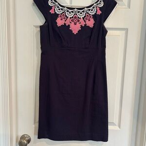 Lilly Pulitzer navy Mini Dress with Pink Embroidery
